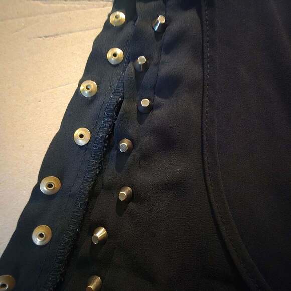 Black Sheer Sleeveless Blouse with Gold Stud Embellishments Medium - Picture 7 of 7